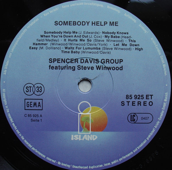 The Spencer Davis Group - Somebody Help Me(LP, Comp, RE)
