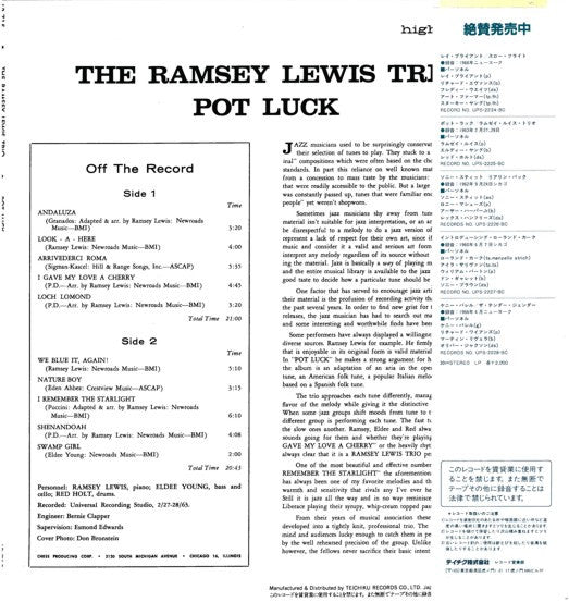 The Ramsey Lewis Trio - Pot Luck (LP, Album, RE)