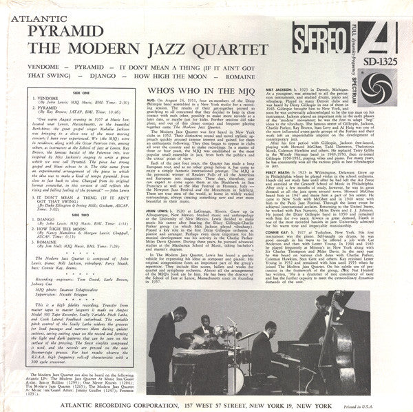 The Modern Jazz Quartet - Pyramid (LP, Album, RE, SP )