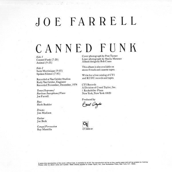 Joe Farrell - Canned Funk (LP, Album, Gat)