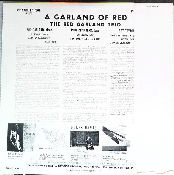 The Red Garland Trio - A Garland Of Red (LP, Album, Mono, Promo, RE)