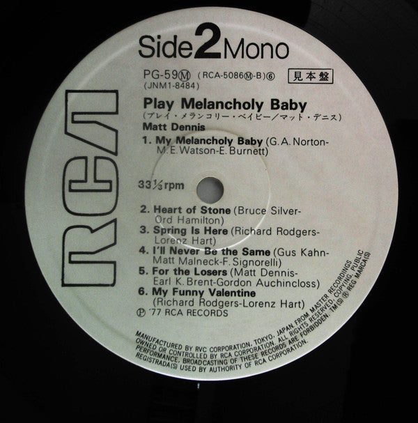 Matt Dennis - Play Melancholy Baby (LP, Mono, RE)