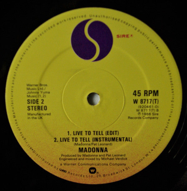 Madonna - Live To Tell (12"", Single, Dam)