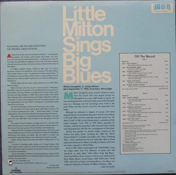 Little Milton - Sings Big Blues (LP, Album, RE)