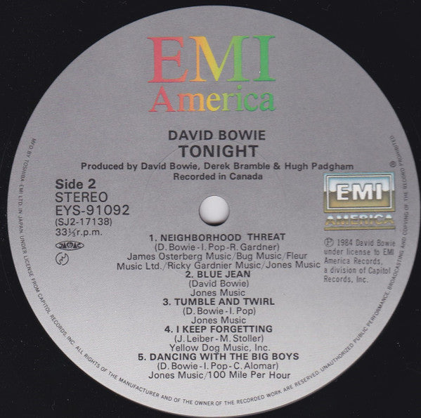 David Bowie - Tonight (LP, Album)