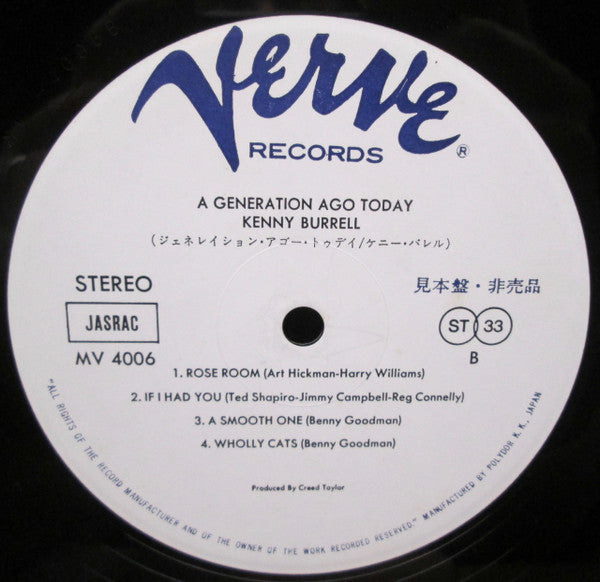 Kenny Burrell - A Generation Ago Today (LP, Album, Promo, RE)