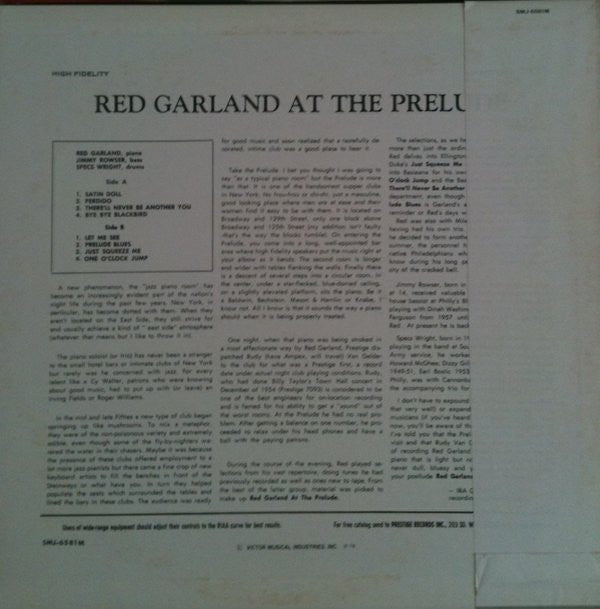 Red Garland - At The Prelude (LP, Album, Mono, Promo, RE)