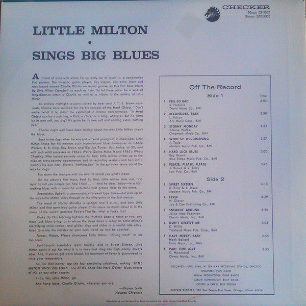 Little Milton - Sings Big Blues (LP, Album, Mono, RE)