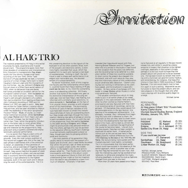 Al Haig Trio - Invitation (LP, Album)