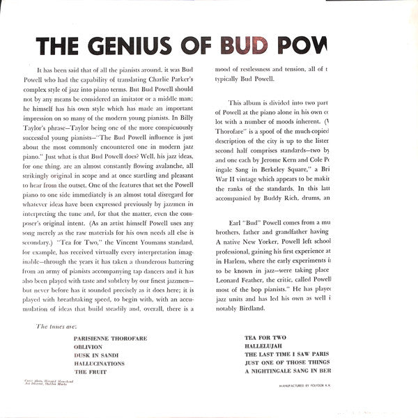 Bud Powell - The Genius Of Bud Powell (LP, Album, Mono, RE)