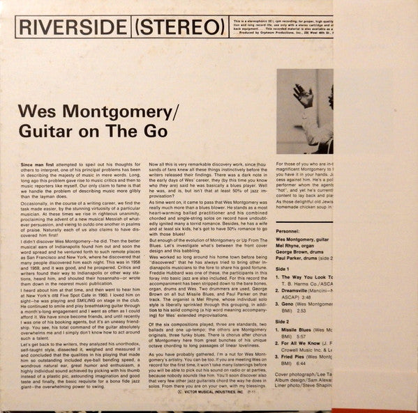 Wes Montgomery Trio* - Guitar On The Go (LP, Album, RE)