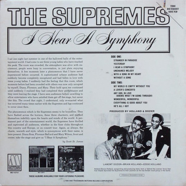 The Supremes - I Hear A Symphony (LP, Album, RE)