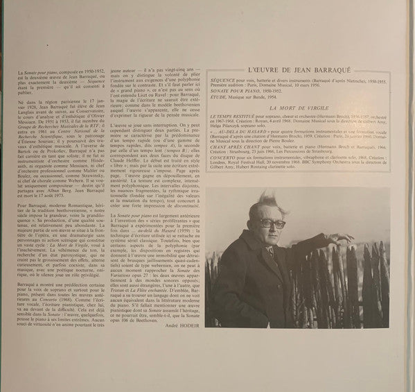 Jean Barraqué - Sonate Pour Piano 1950-1952(LP, Album)
