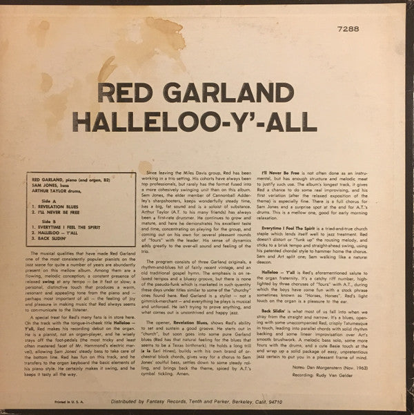 Red Garland - Halleloo-Y'-All (LP, Album, RE)