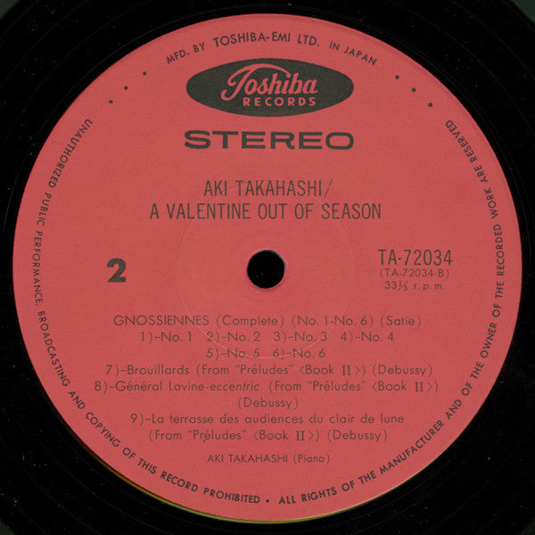 Aki Takahashi - A Valentine Out Of Season (LP, Album)