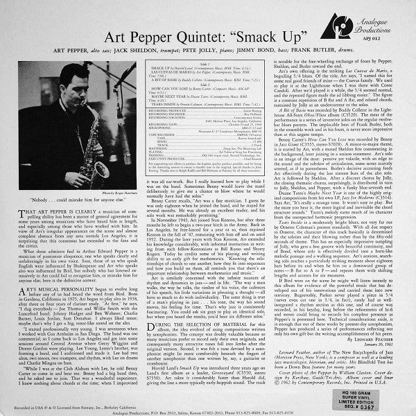 Art Pepper Quintet - Smack Up (LP, Album, Ltd, Num, RE, 180)