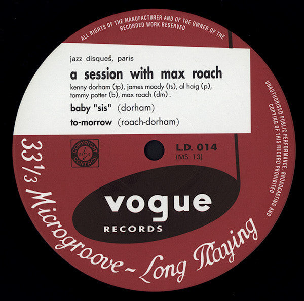 Max Roach - A Session With Max Roach (10"", Album, Mono, RE)