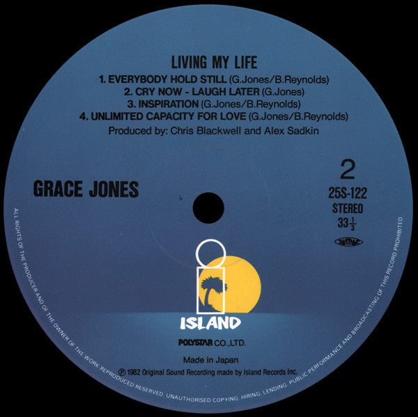 GRACE authentic JONES living my life, vinyl LP. 1982 Press on island records, stereo.