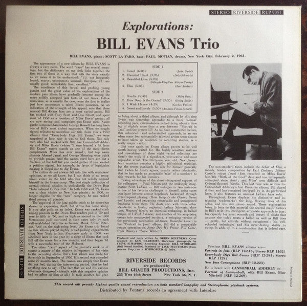 Bill Evans Trio* - Explorations (LP, Album)