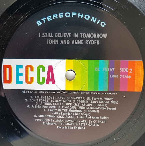 John & Anne Ryder - I Still Believe In Tomorrow (LP, Album, Pin)