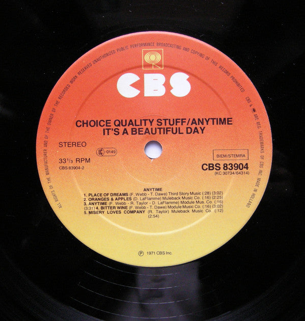 It's A Beautiful Day - Choice Quality Stuff/Anytime (LP, Album, RE)