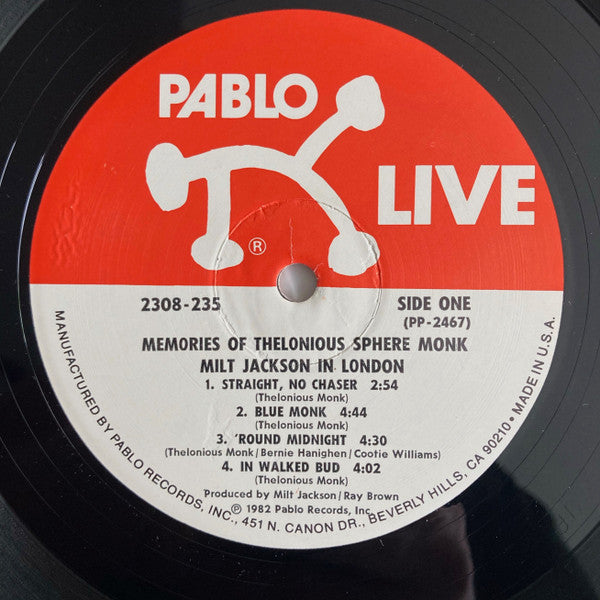 Milt Jackson - Milt Jackson In London ""Memories Of Thelonious Sphe...
