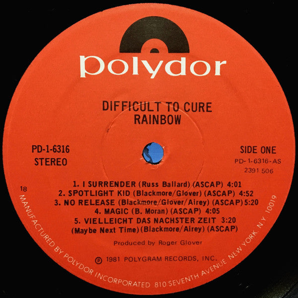 Rainbow - Difficult To Cure (LP, Album, Pre)