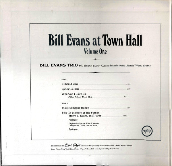 Bill Evans - Bill Evans At Town Hall.... Volume One(LP, Album, RE, ...
