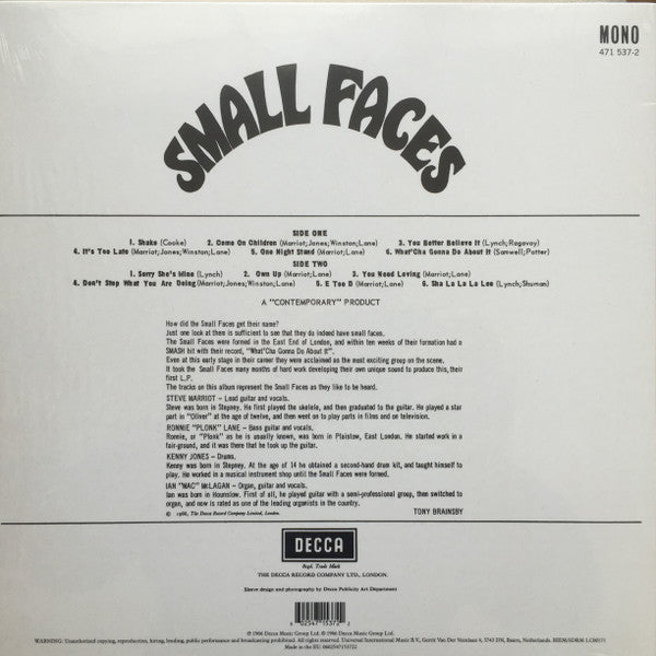 Small Faces - Small Faces (LP, Album, Mono, RE, 180)