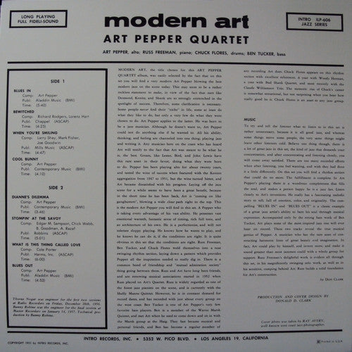 Art Pepper Quartet - Modern Art (LP, Album, Mono, RE, RM, 200)