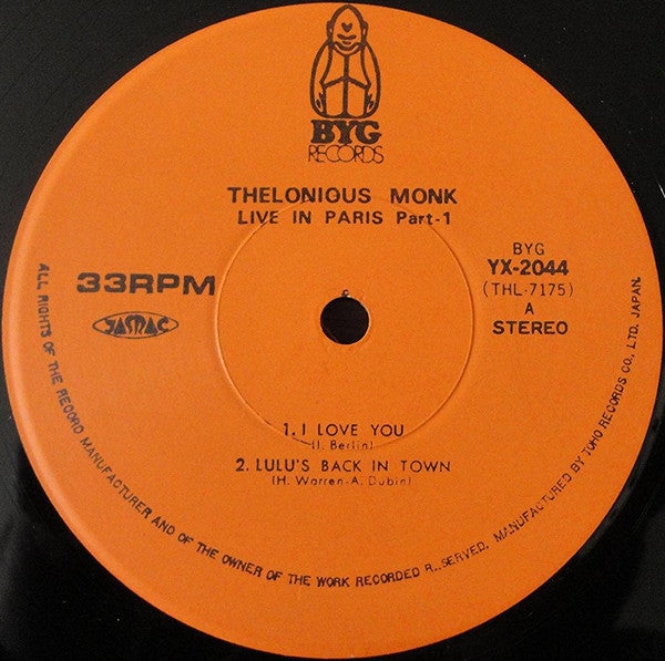 Thelonious Monk - Live In Paris Part 1 (LP, Album)