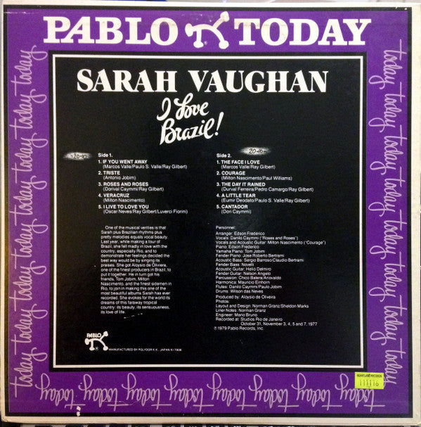 Sarah Vaughan - I Love Brazil! (LP, Album)