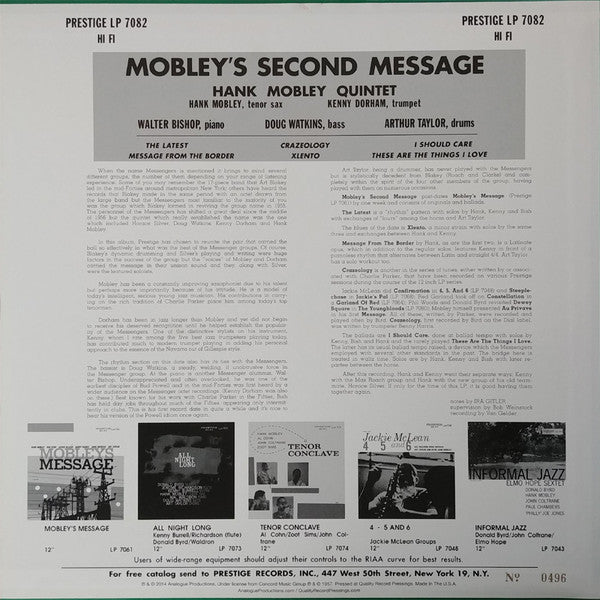 The Hank Mobley Quintet - Mobley's 2nd Message(LP, Album, Mono, Ltd...