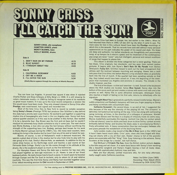 Sonny Criss - I'll Catch The Sun (LP, Album, RE)