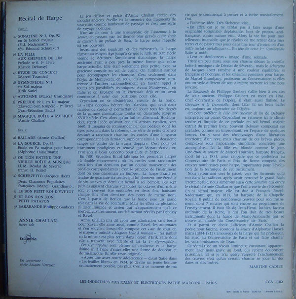 Annie Challan - Recital De Harpe (LP)