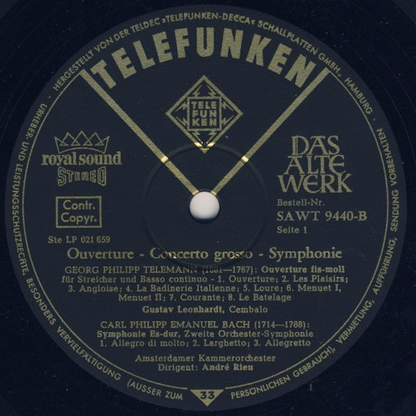 Georg Philipp Telemann - Overtüre • Concerto Grosso • Symphonie(LP)