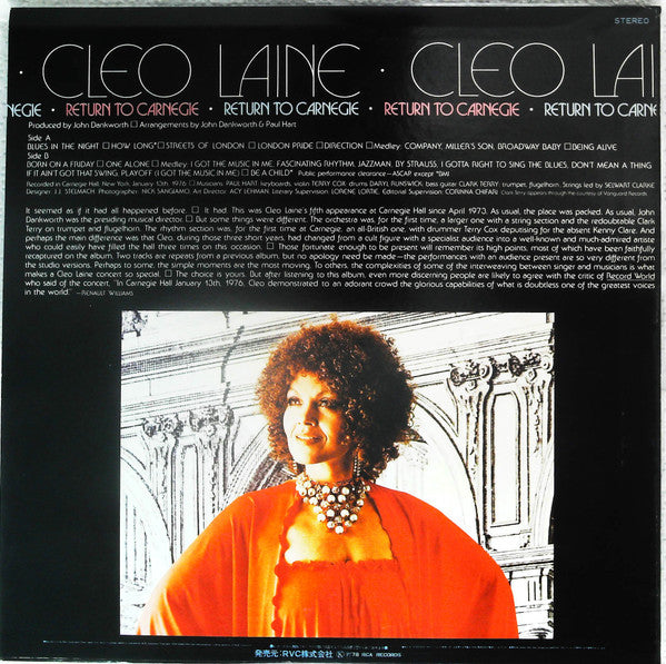 Cleo Laine - Return To Carnegie (LP, Promo)