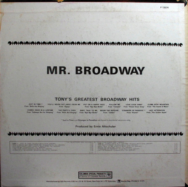 Tony Bennett - Mr. Broadway (Tony's Greatest Broadway Hits)(LP, Com...