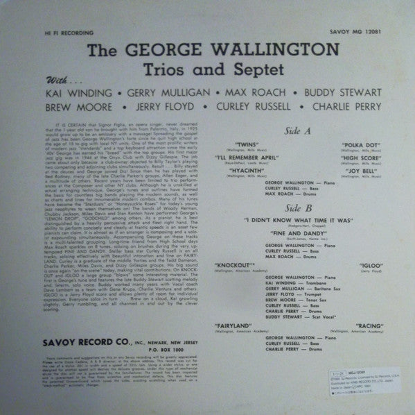 George Wallington Trio - The George Wallington Trios & Septet(LP, A...