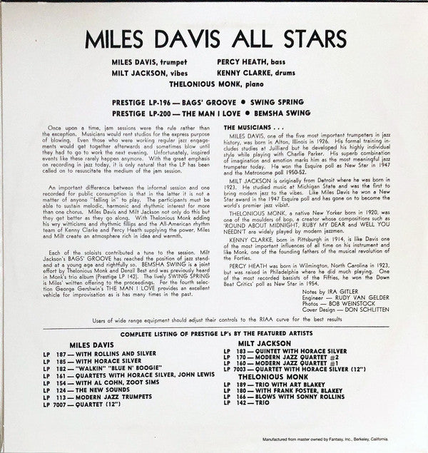 Miles Davis All Stars - Miles Davis All Stars (Vol. 2)(10", Mono, RE)
