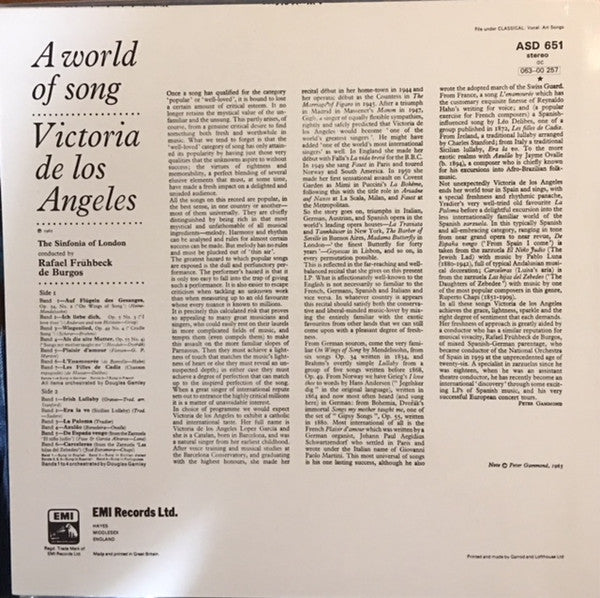 Victoria De Los Angeles - A World Of Song (LP, Album, RP)
