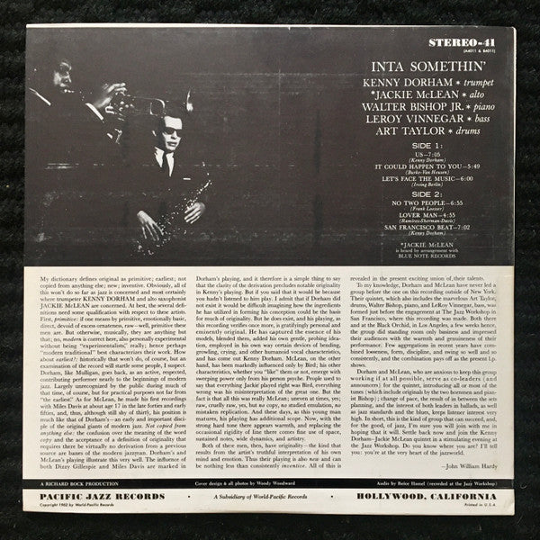 Kenny Dorham & Jackie McLean - Inta Somethin' (LP, Album, Ste)
