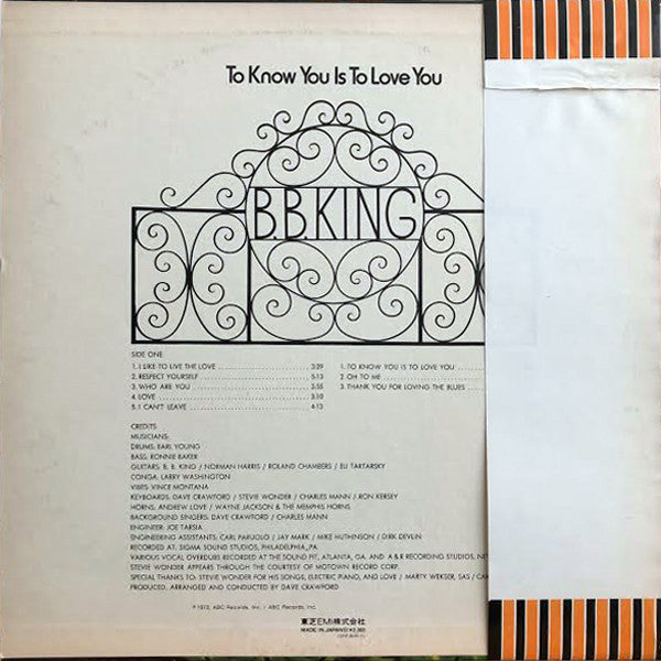 B.B. King - To Know You Is To Love You (LP, Album, Promo, W/Lbl)
