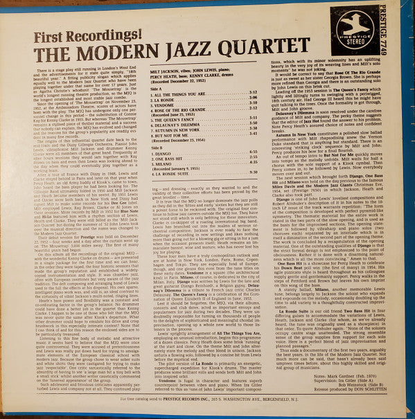 The Modern Jazz Quartet - First Recordings! (LP, Comp, RE, RM)