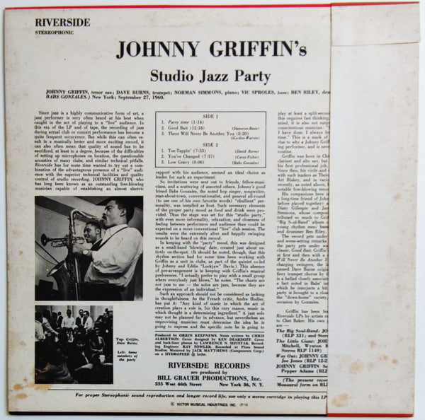 Johnny Griffin - Studio Jazz Party (LP, Album, Promo, RE)