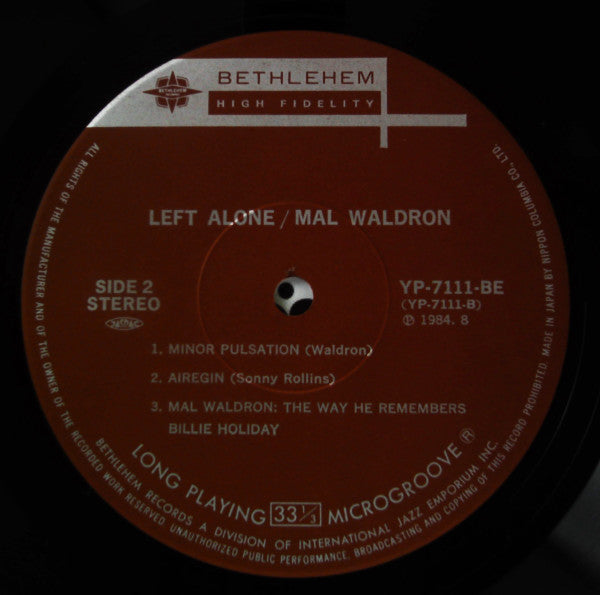 Mal Waldron - Left Alone (LP, Album, RE)