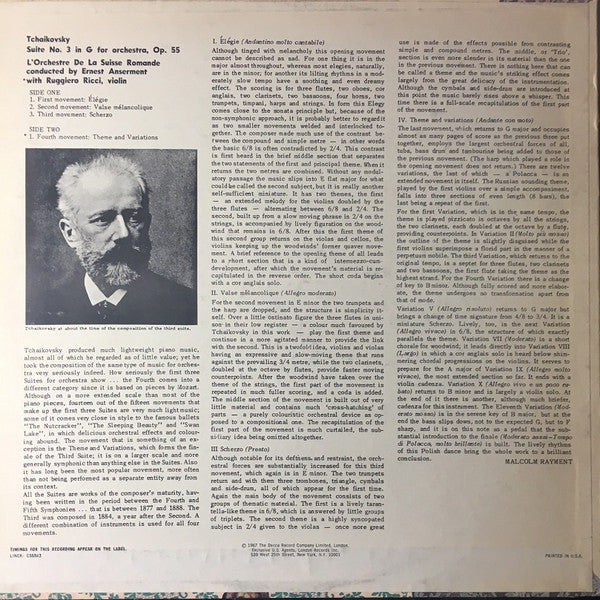 Pyotr Ilyich Tchaikovsky - Suite No. 3 In G For Orchestra, Op.55(LP)