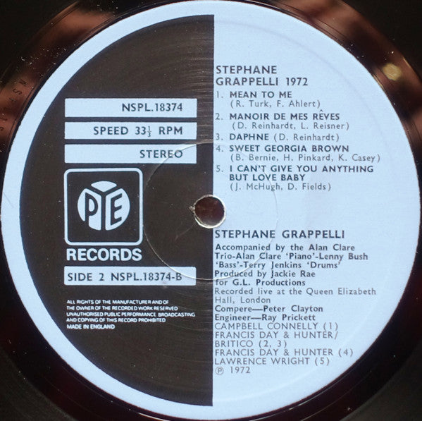 Stéphane Grappelli - Stéphane Grappelli 1972 (Recorded Live At The ...