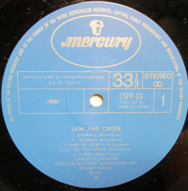 Lindsey Buckingham - Law And Order (LP, Album)