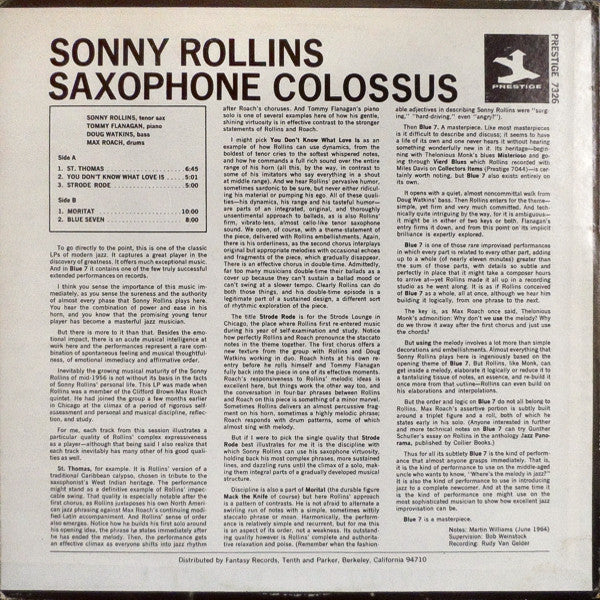 Sonny Rollins - Saxophone Colossus (LP, Album, RE)